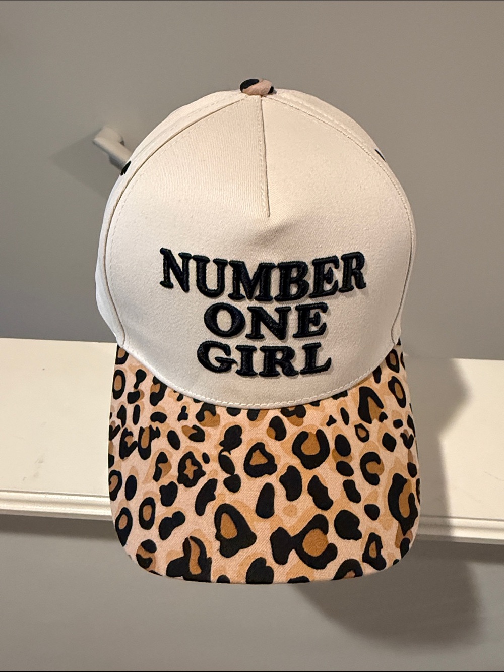 Number One Girl White & Leopard Womens Baseball Cap